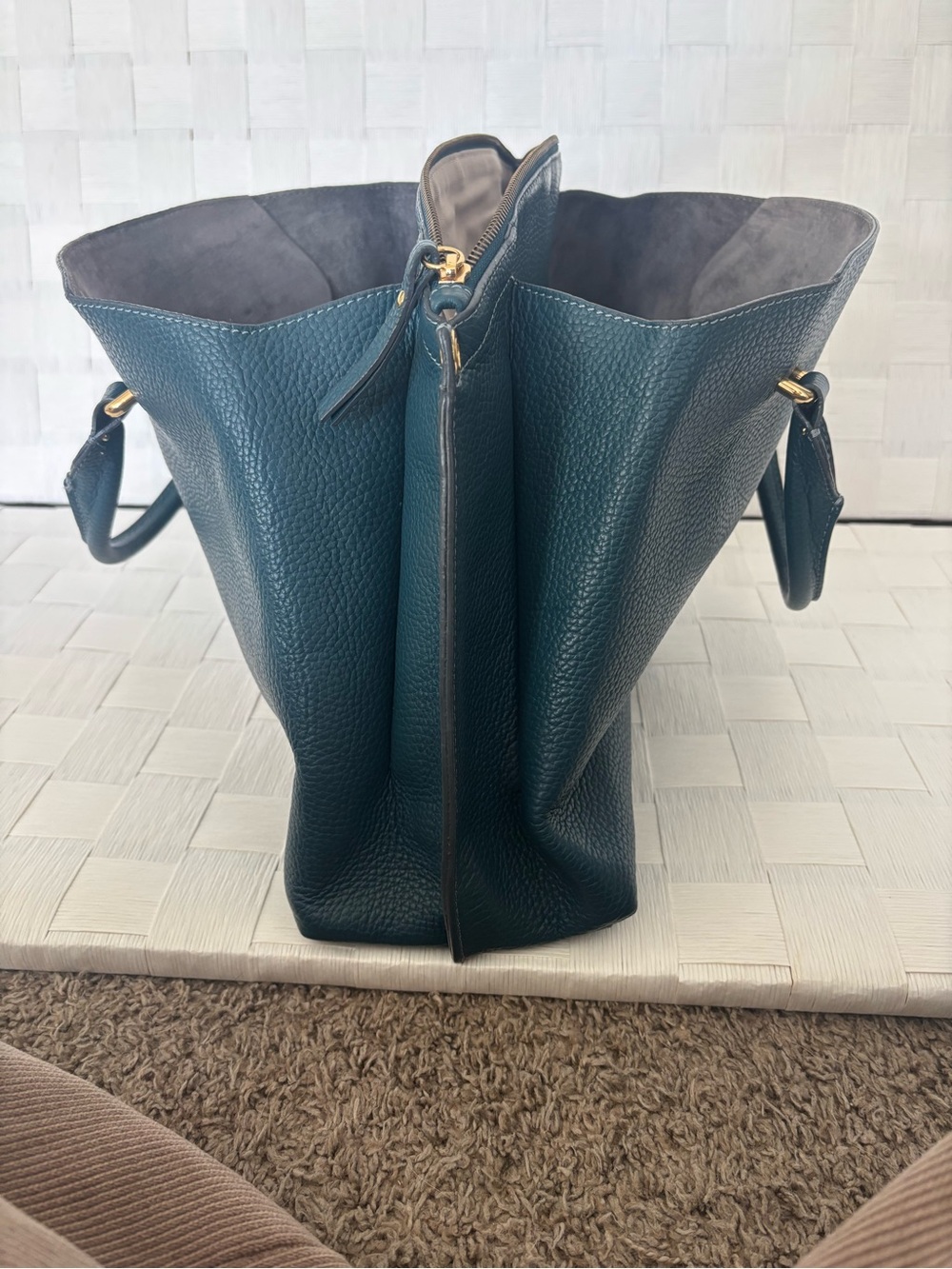 Iacucci Structured Shoulder Bag in Teal with Yellow Accent Strap - Picture 7 of 10